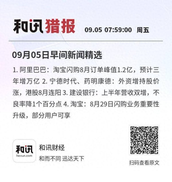 优配物料 09月05日早间新闻精选